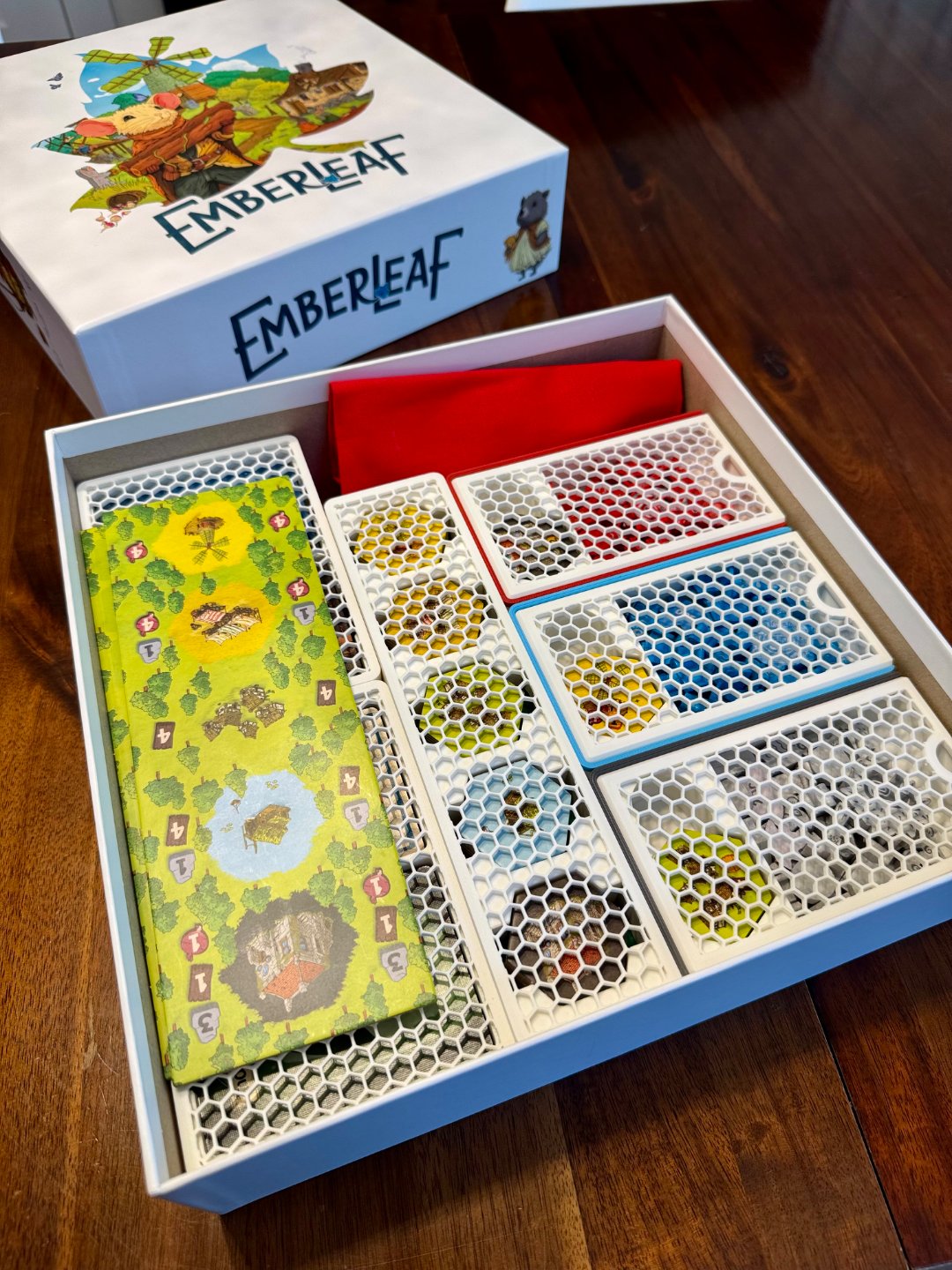 Emberleaf game insert by KreativLayers, showcasing compartments for organizing board game components efficiently.
