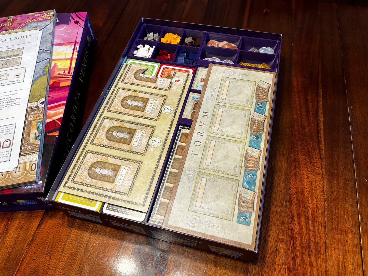 Concordia Venus and Salsa board game organizer by KreativLayers, featuring compartments for game components and cards.