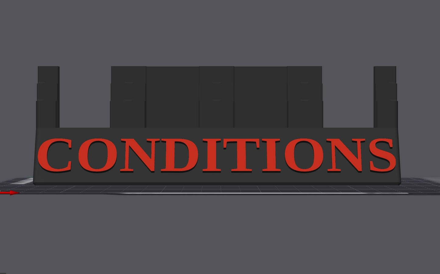 3D printed board game organizer divider labeled 'CONDITIONS' in red, for tabletop game storage by KreativLayers