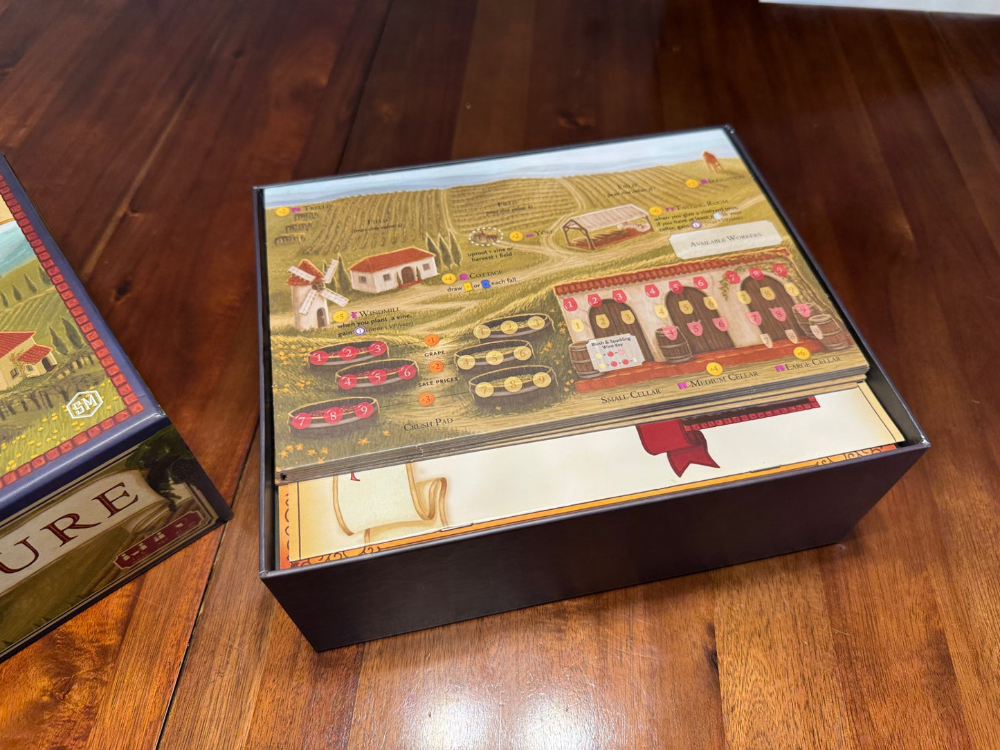 Viticulture & Tuscany Expansion Insert by KreativLayers, featuring organized compartments for board game pieces and cards.