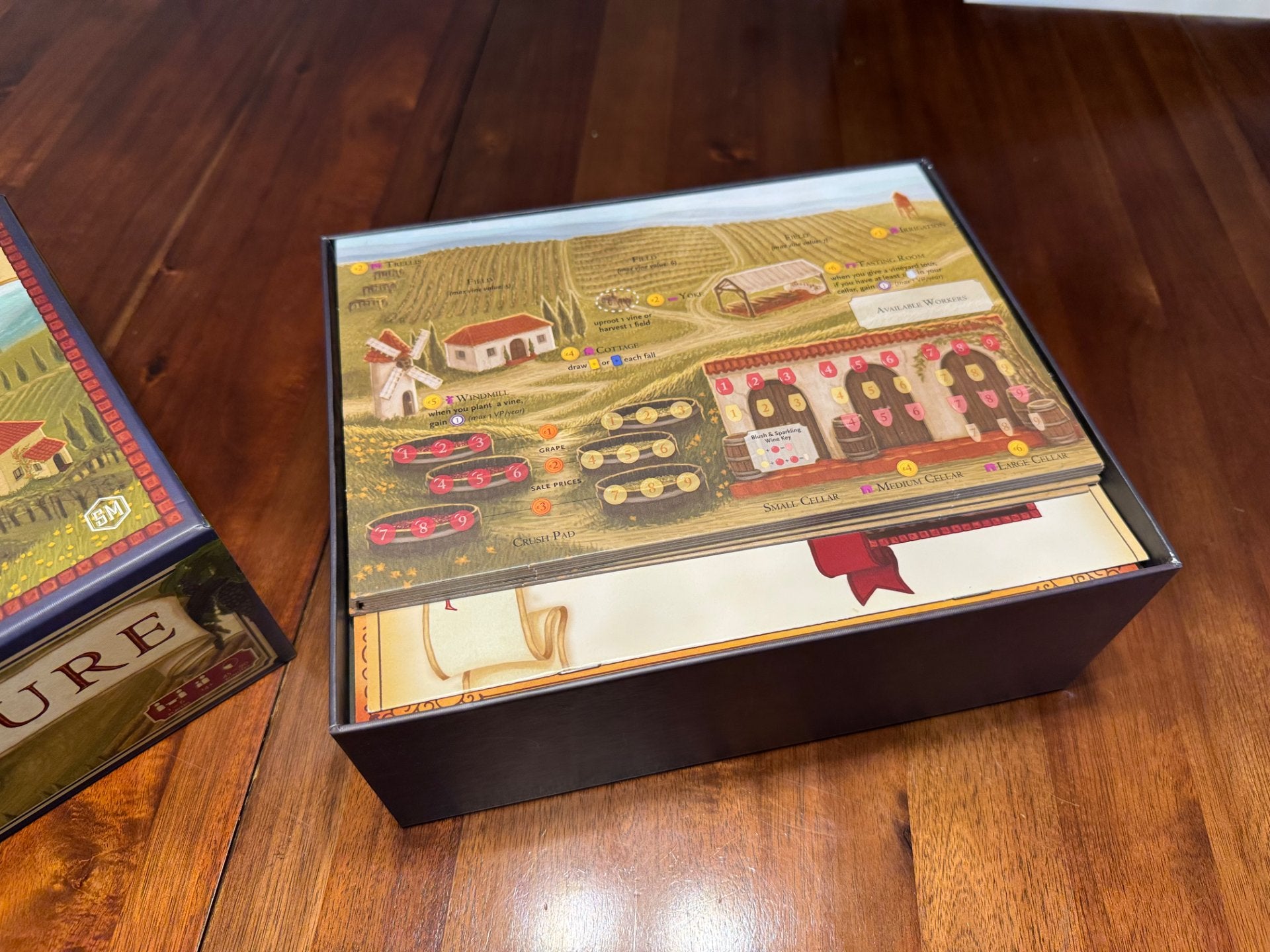 Viticulture & Tuscany Expansion Insert by KreativLayers, featuring organized compartments for board game pieces and cards.