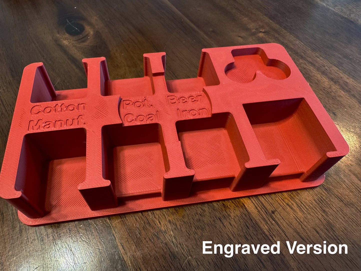 Brass Birmingham board game organizer by KreativLayers, featuring compartments for game pieces and cards.