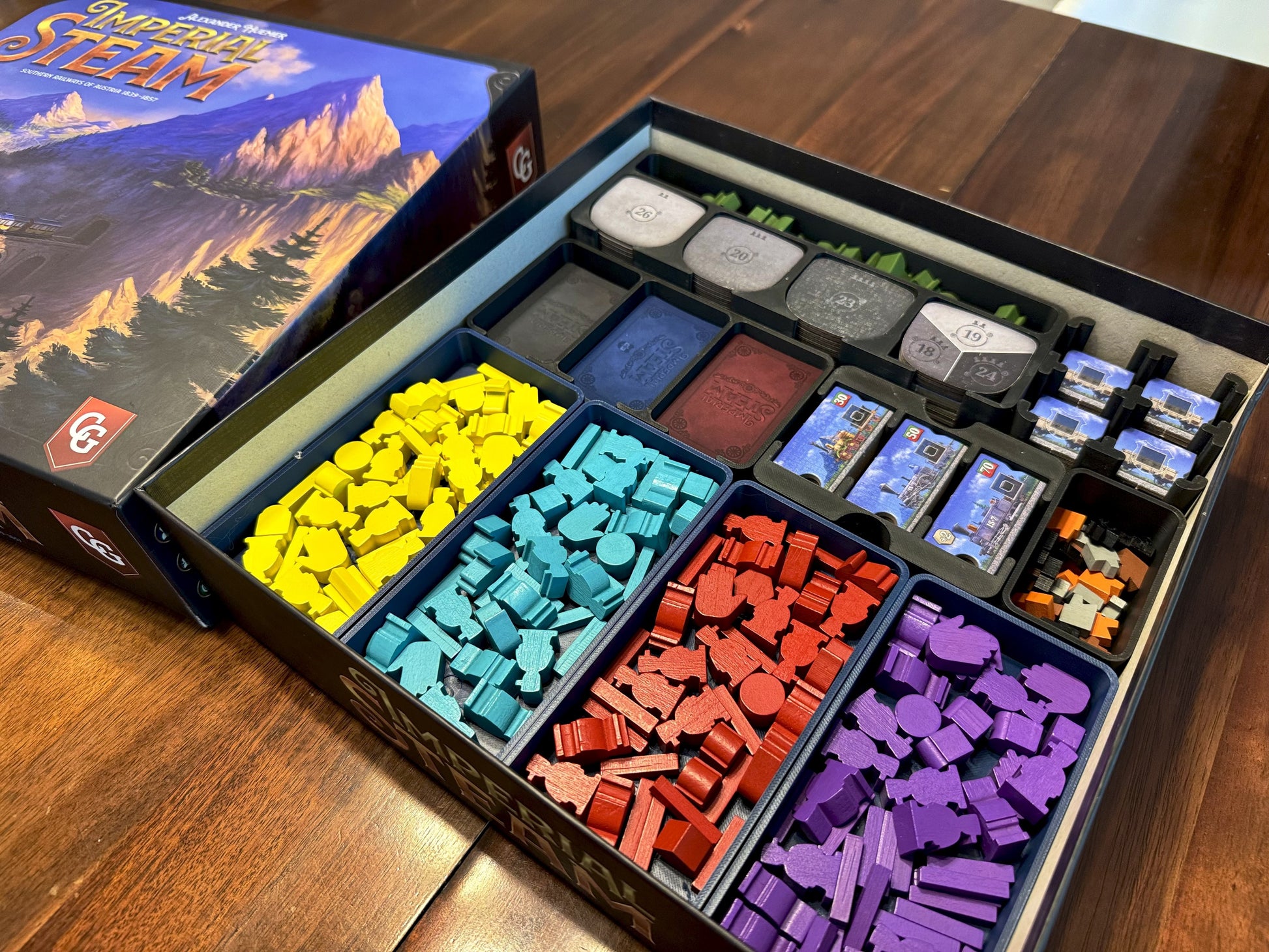 KreativLayers Imperial Steam Insert, a board game organizer with compartments for game pieces and cards.