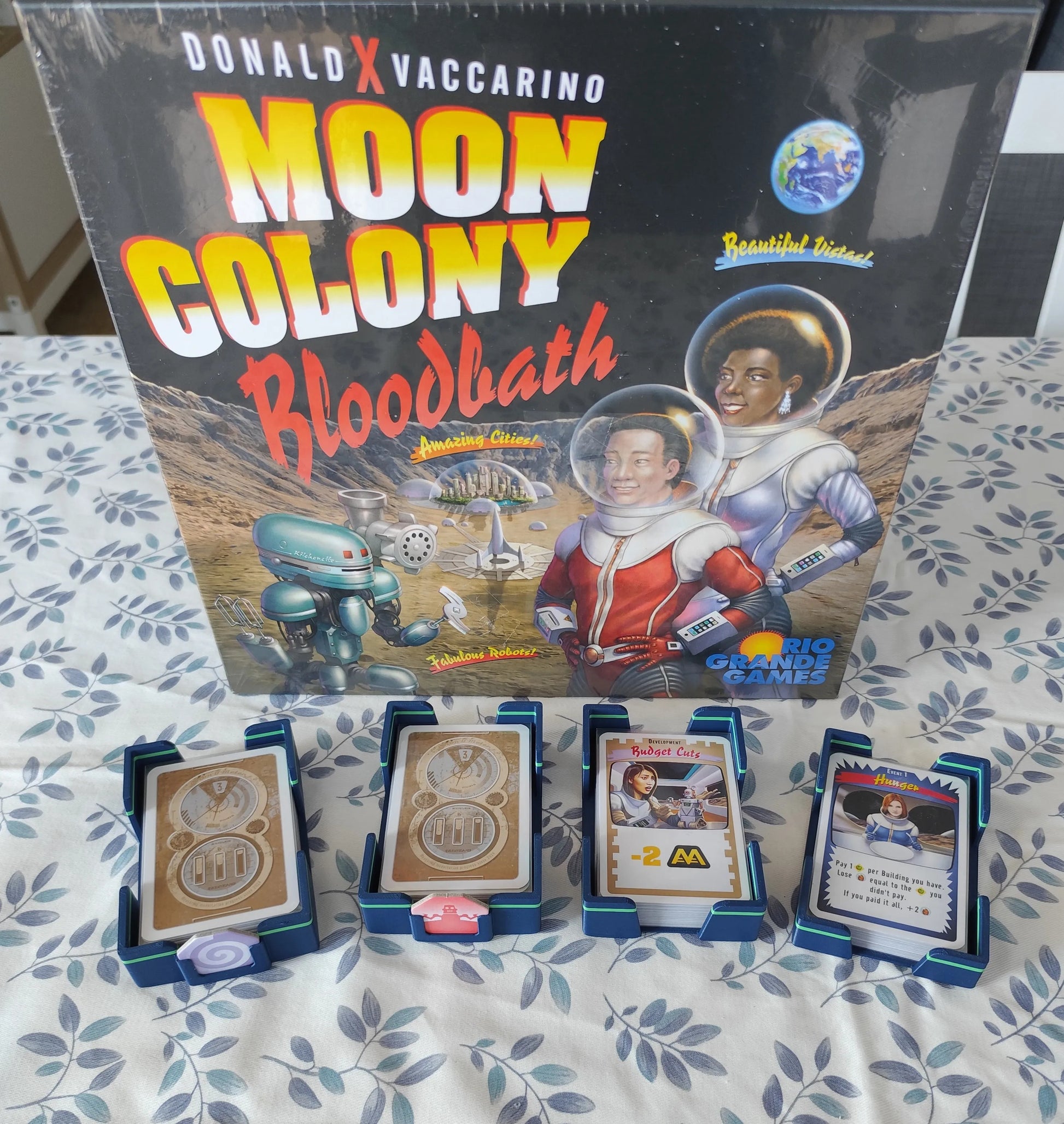 KreativLayers Moon Colony Bloodbath Board Game Organizer with compartments for game pieces and cards, designed for easy setup and storage.