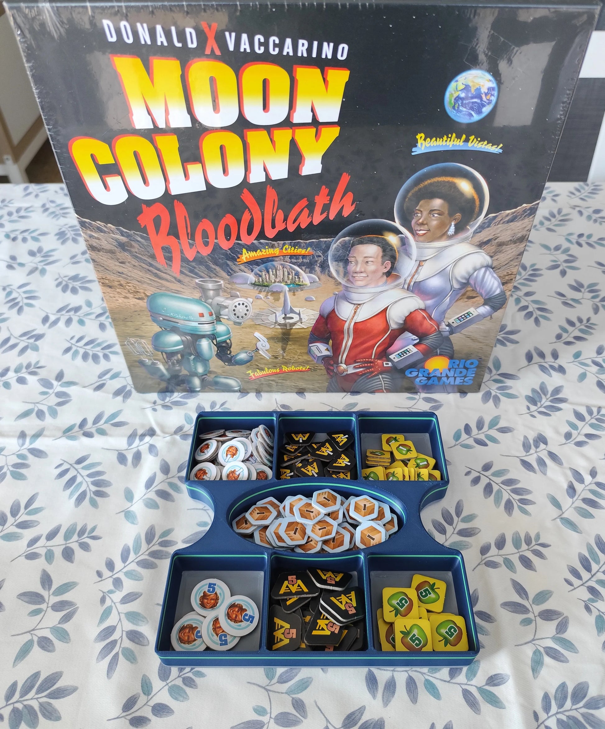 KreativLayers Moon Colony Bloodbath Board Game Organizer with compartments for game pieces and cards, designed for tabletop gameplay.