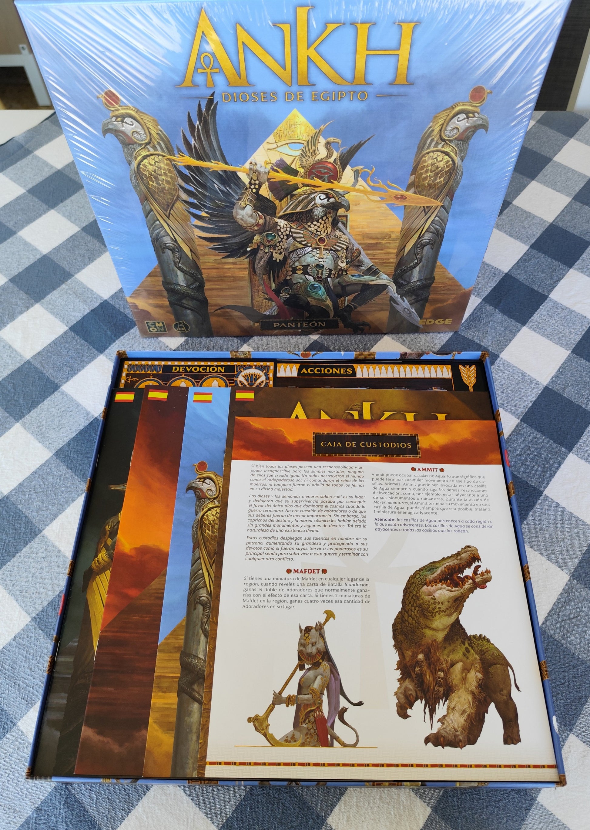 Board game organizer for Ankh Gods of Egypt by KreativLayers, featuring compartments for game pieces and cards.