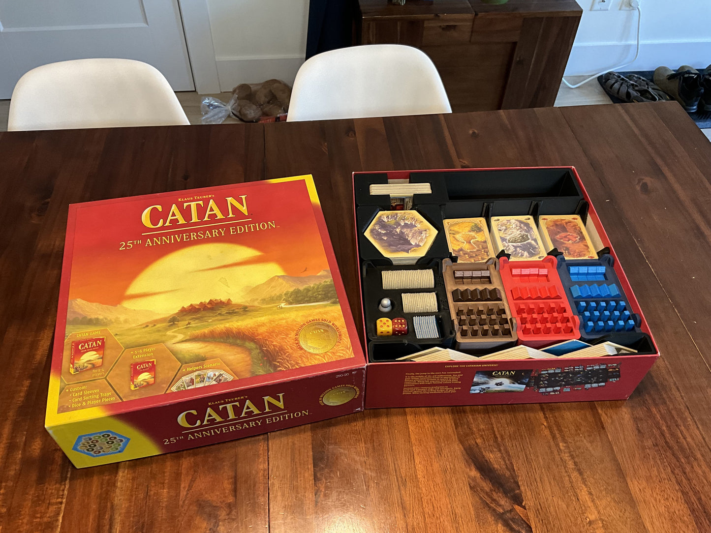 Catan 25th Anniversary Edition board game organizer by KreativLayers with compartments for game pieces and cards.