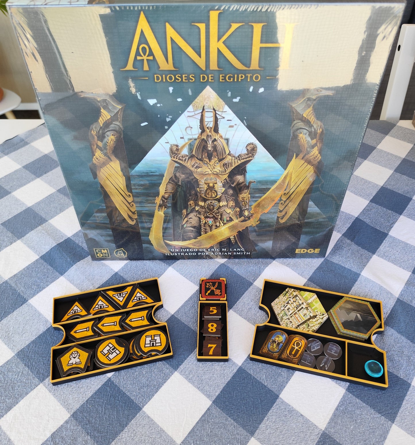 Ankh Gods of Egypt board game organizer by KreativLayers, featuring compartments for game pieces and cards.