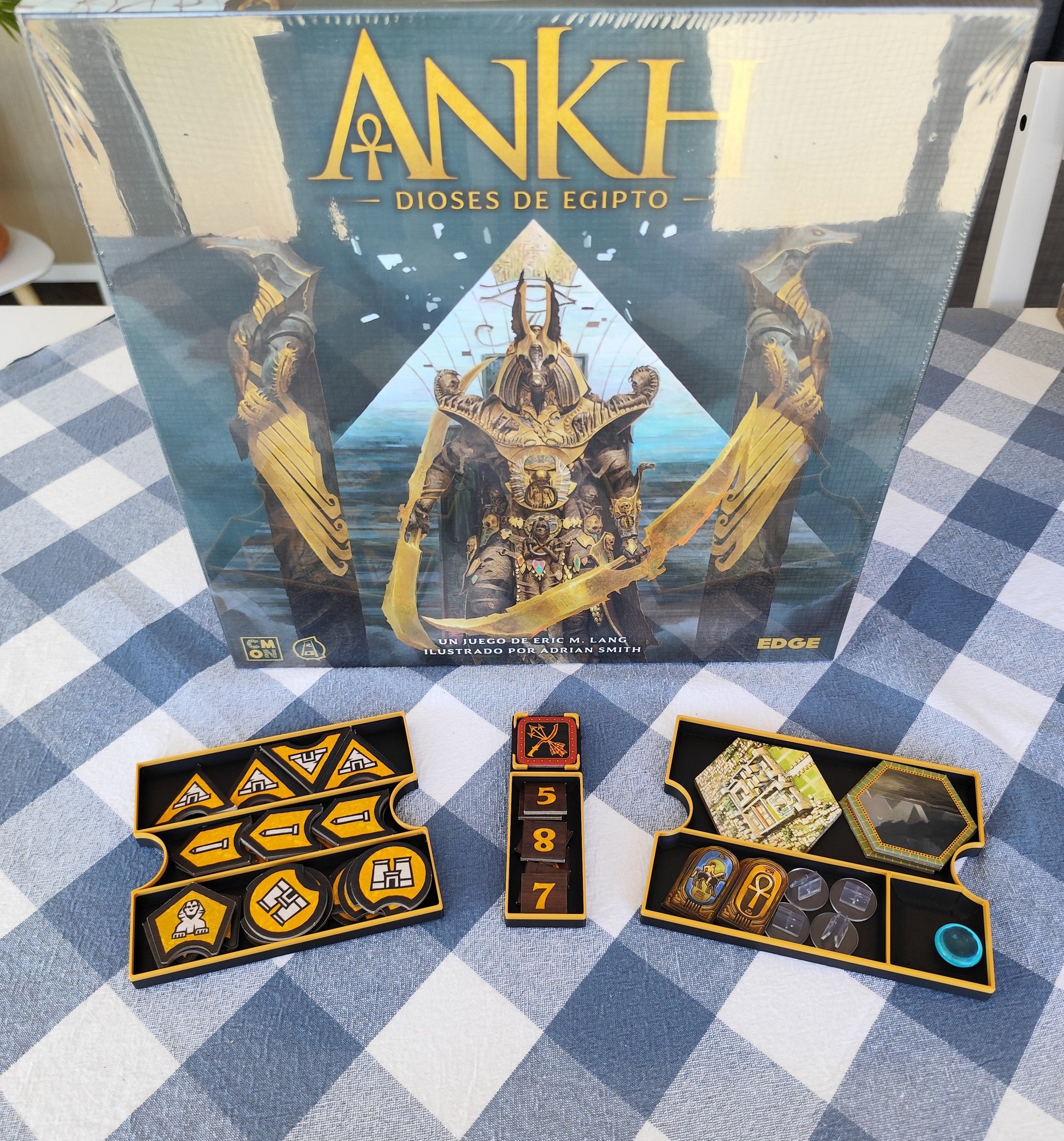 Ankh Gods of Egypt board game organizer by KreativLayers, featuring compartments for game pieces and cards.