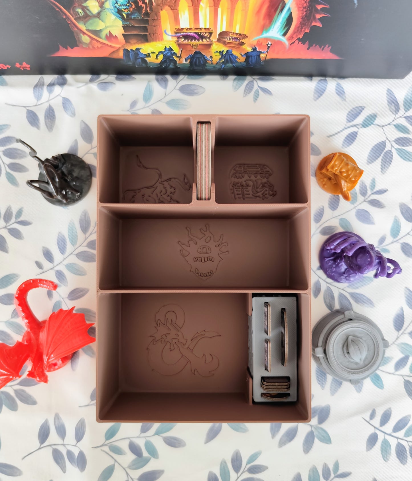 Horrified Dungeons & Dragons board game organizer by KreativLayers, featuring compartments for tokens and miniatures.