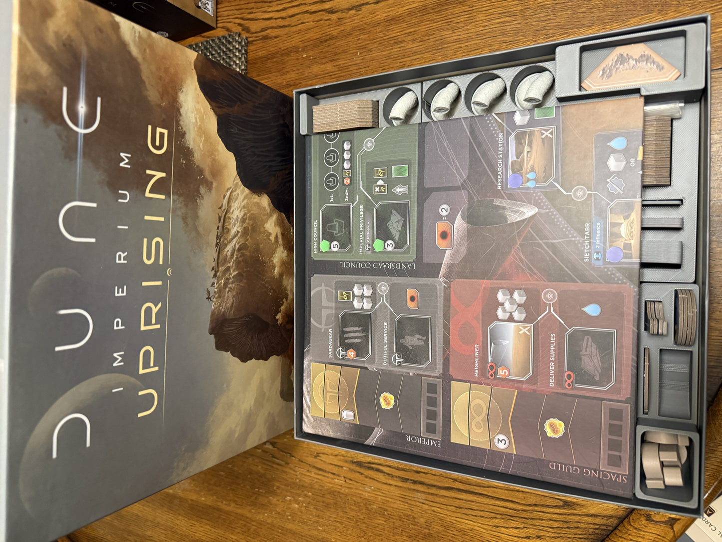 Dune Imperium Uprising board game organizer by KreativLayers with compartments for game components and cards.