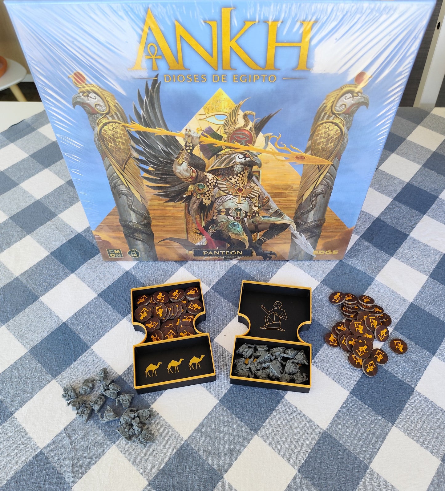 KreativLayers Ankh Gods of Egypt board game organizer with compartments for tokens and cards, showcasing its sleek design.