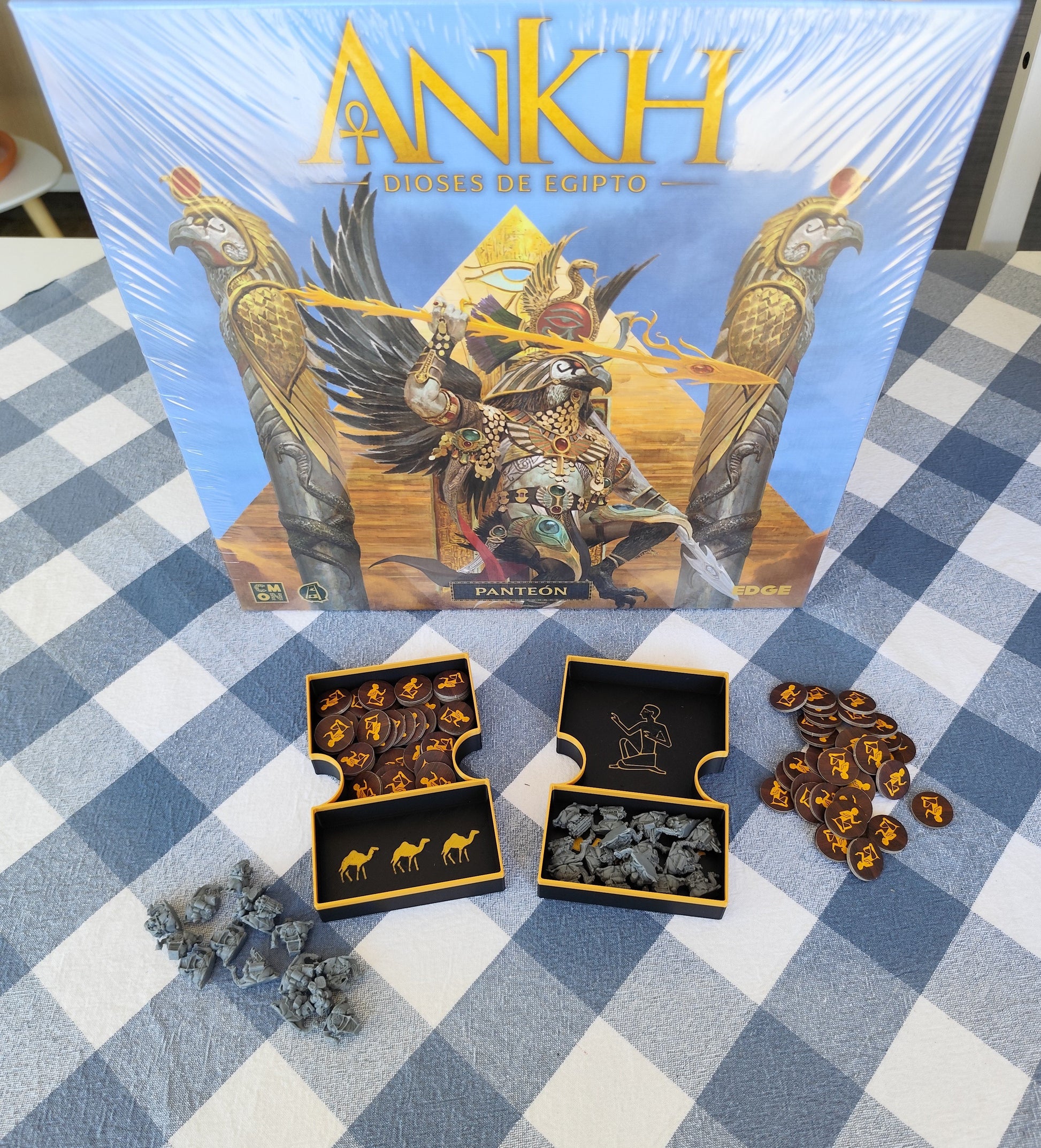 KreativLayers Ankh Gods of Egypt board game organizer with compartments for tokens and cards, showcasing its sleek design.