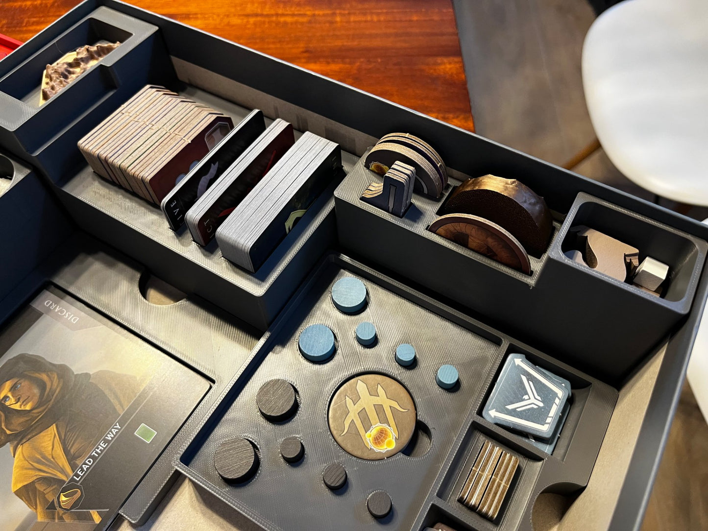 Dune Imperium Uprising board game organizer by KreativLayers, featuring compartments for game components and cards.