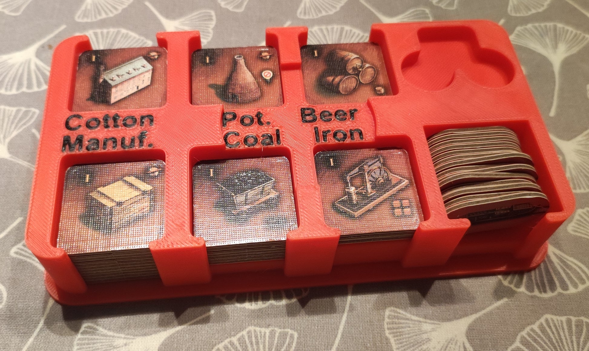 Brass Birmingham board game organizer by KreativLayers with compartments for game components and cards.