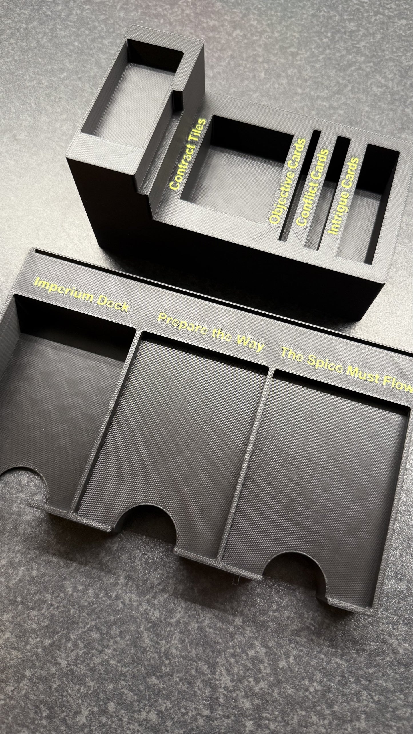 Dune Imperium Uprising board game organizer by KreativLayers with custom compartments and sleek design for game pieces.
