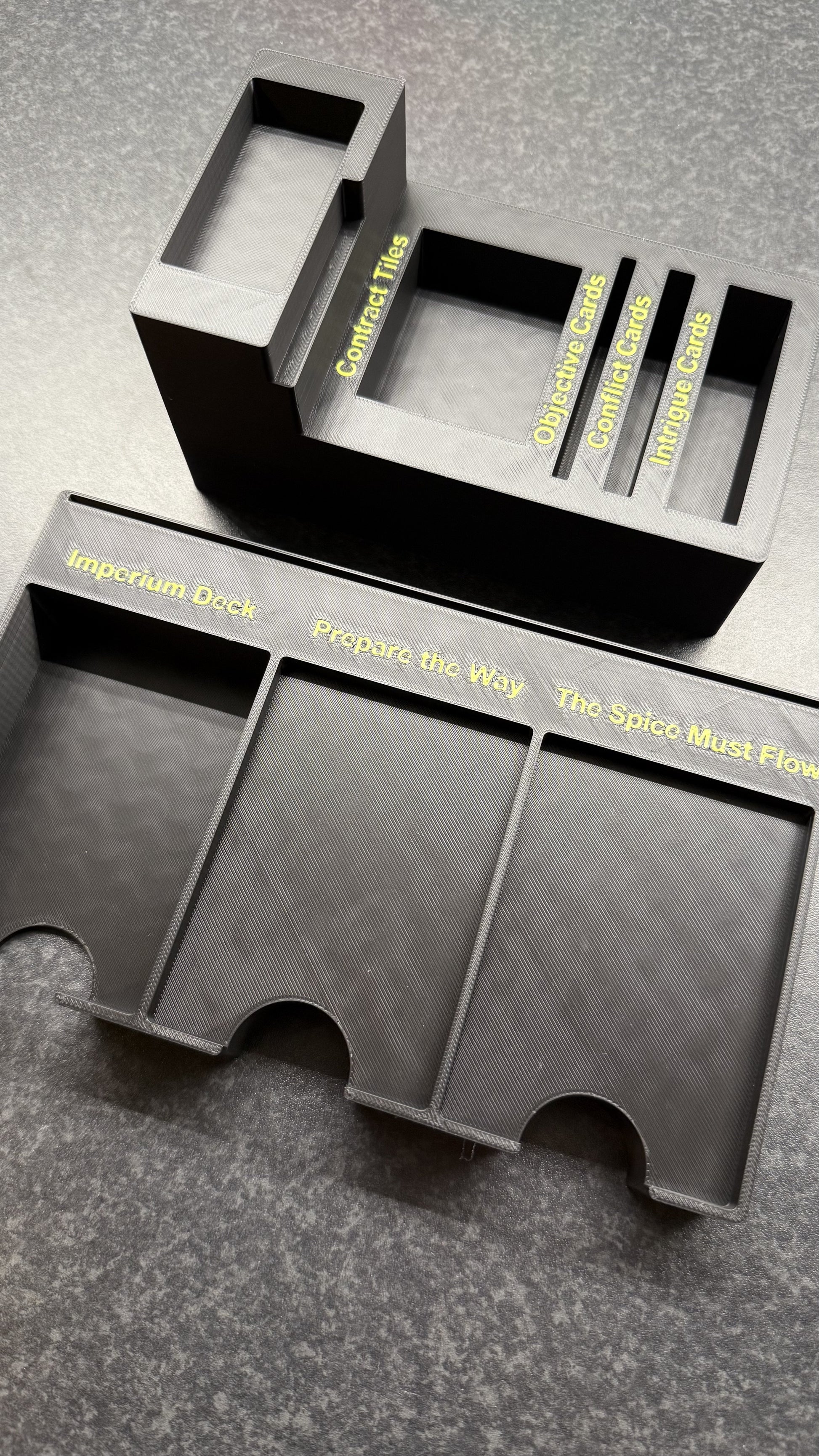 Dune Imperium Uprising board game organizer by KreativLayers with custom compartments and sleek design for game pieces.