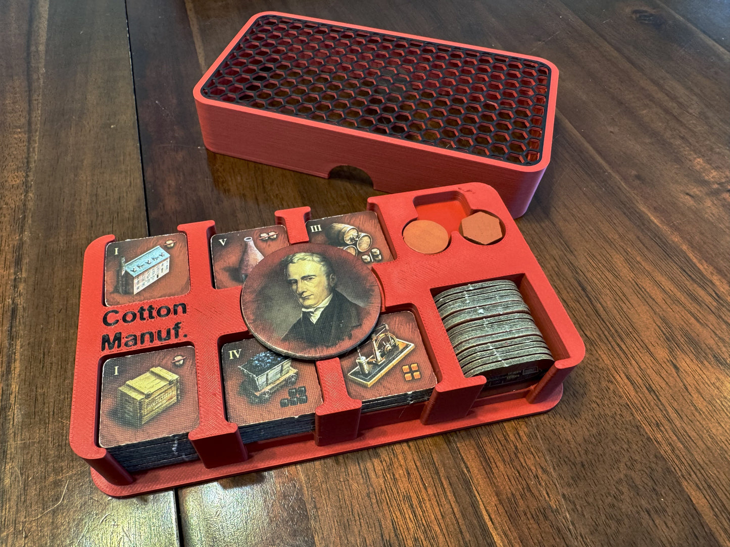 Brass Birmingham board game organizer by KreativLayers with compartments for game components and a sleek design.