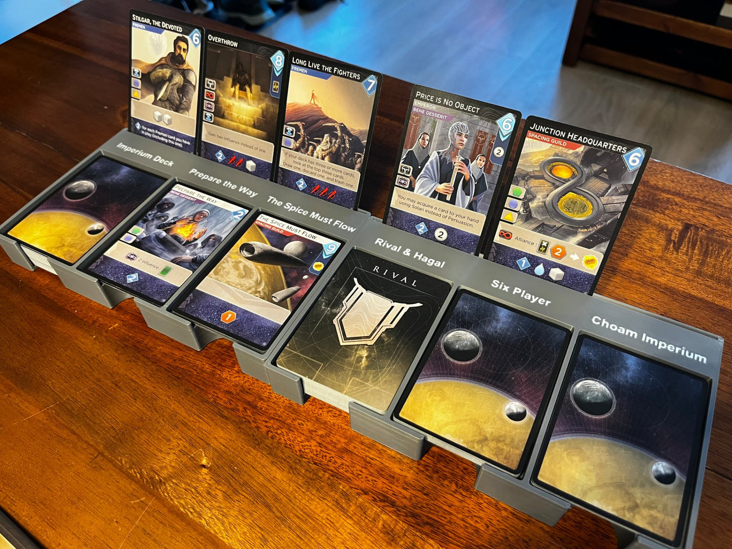 Dune Imperium Uprising board game organizer by KreativLayers with compartments for cards and tokens in a sleek design.