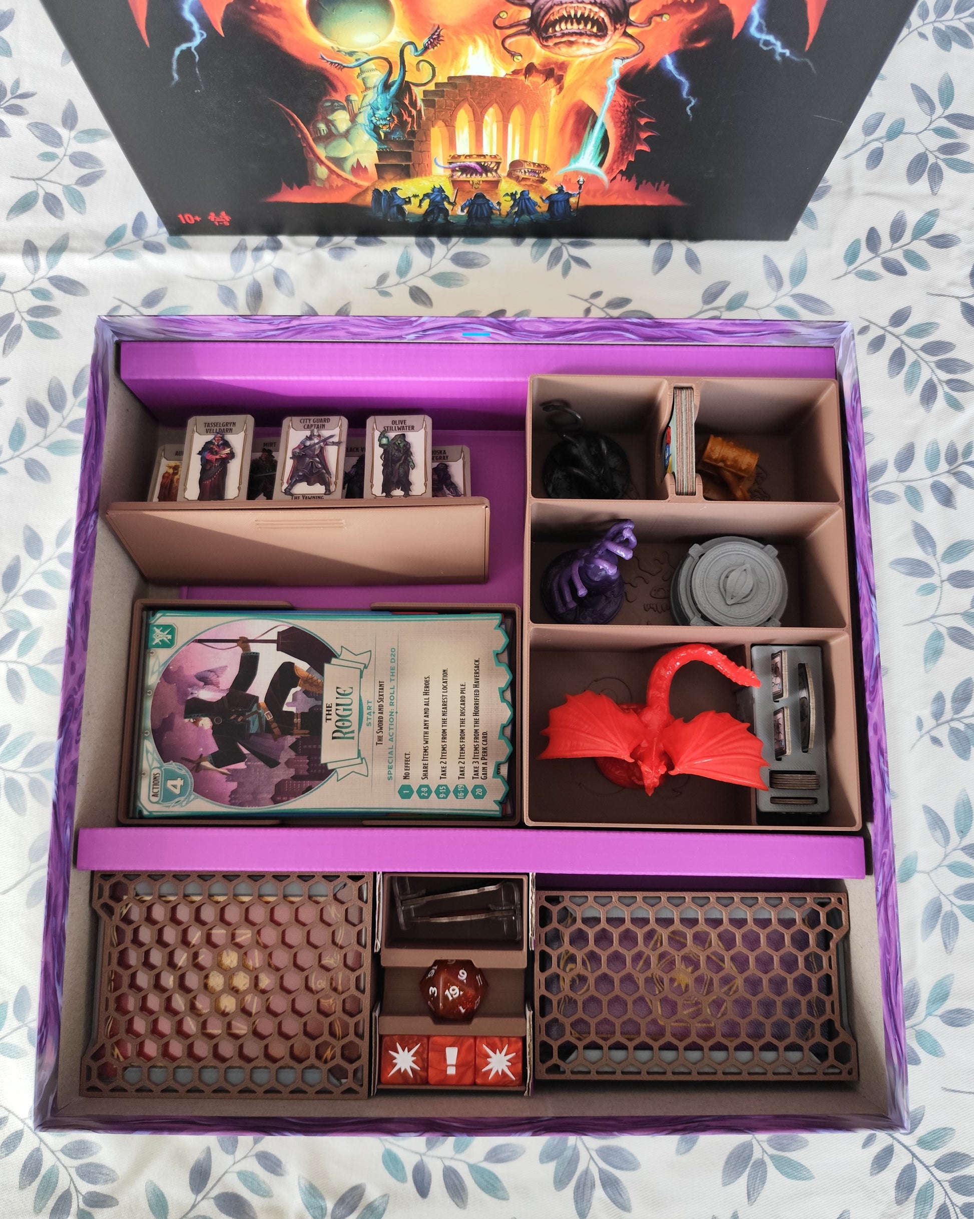 Horrified Dungeons & Dragons board game organizer by KreativLayers, featuring neatly arranged game pieces and cards.