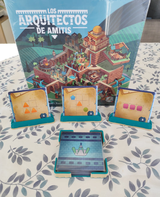 Board game organizer for The Architects of Amytis by KreativLayers, featuring compartments for game components and cards.