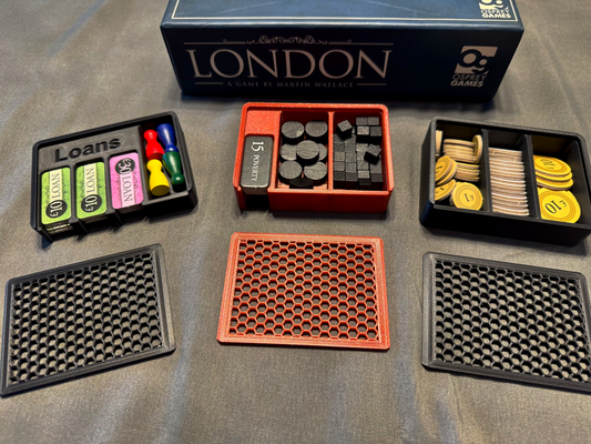 KreativLayers London Second Edition board game organizer with compartments for game pieces and cards.