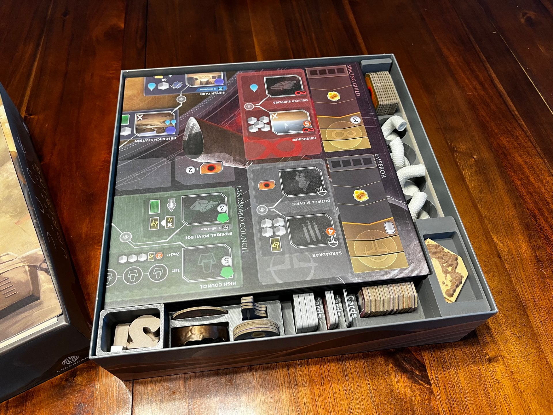 Dune Imperium Uprising organizer by KreativLayers, featuring compartments for game components and cards.