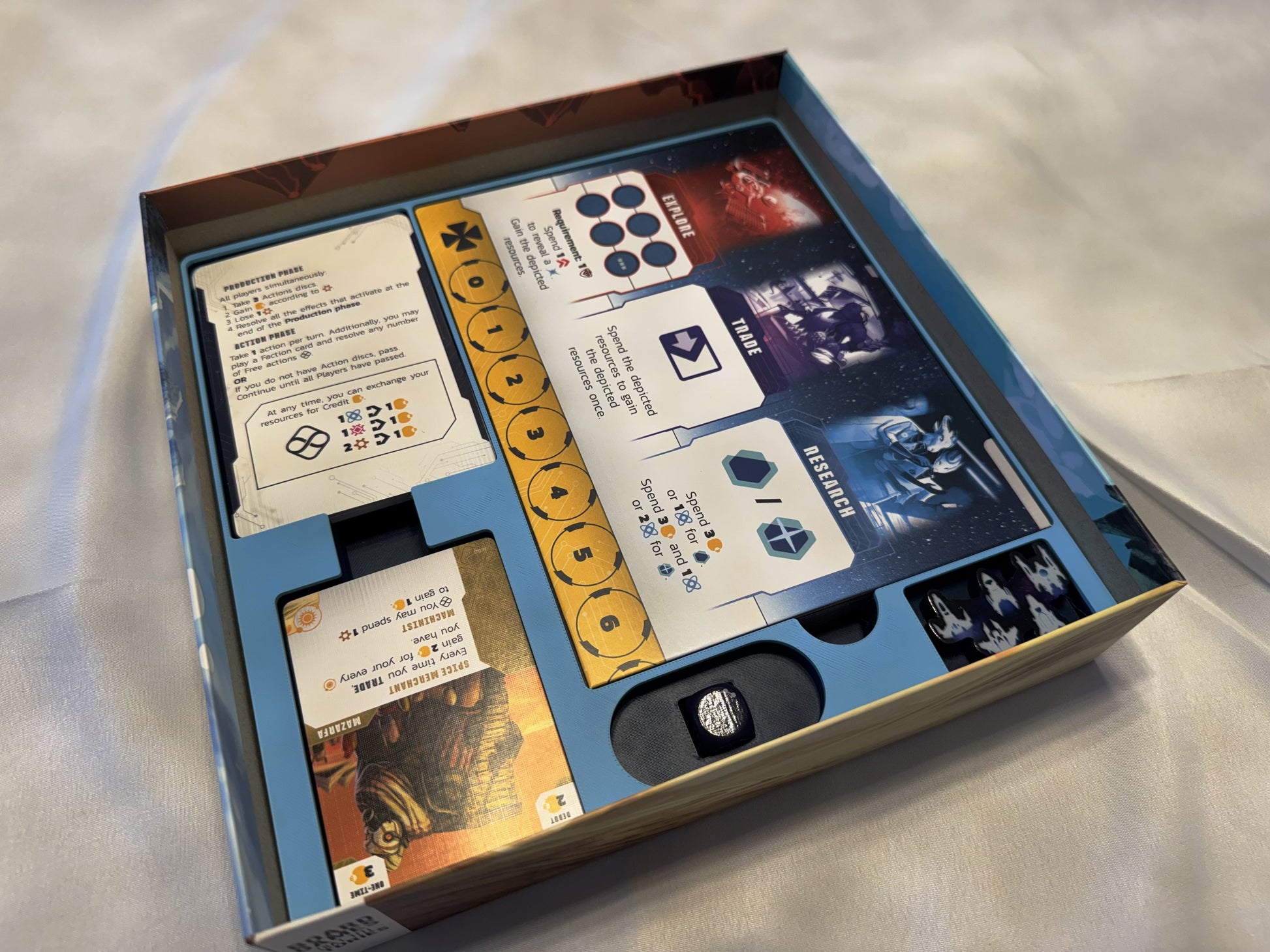 KreativLayers Age of Galaxy Second Edition board game organizer with compartments for cards and game pieces.