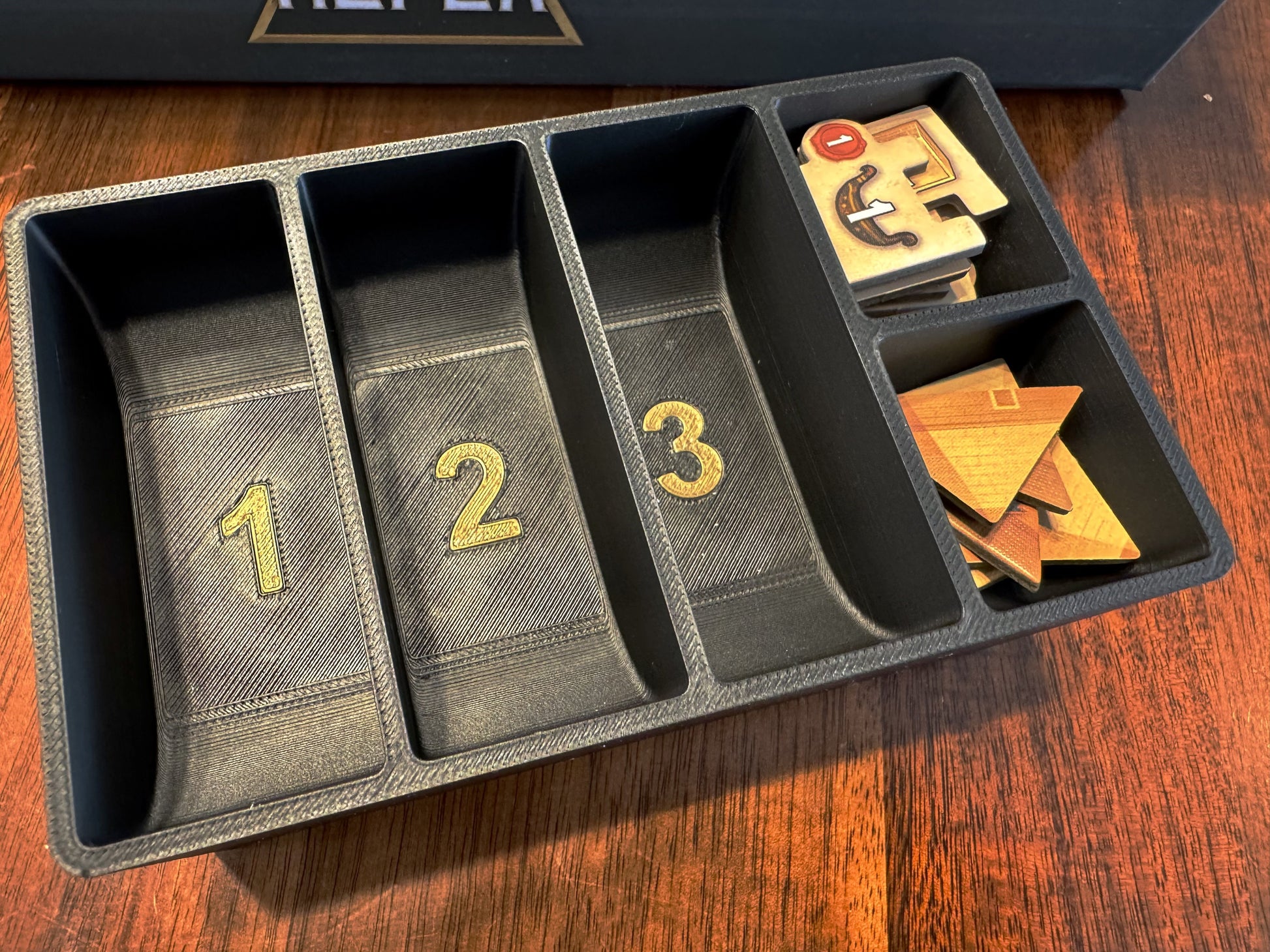 Men-Nefer Board Game Insert by KreativLayers, showing compartments for game pieces and cards in a neatly organized layout.