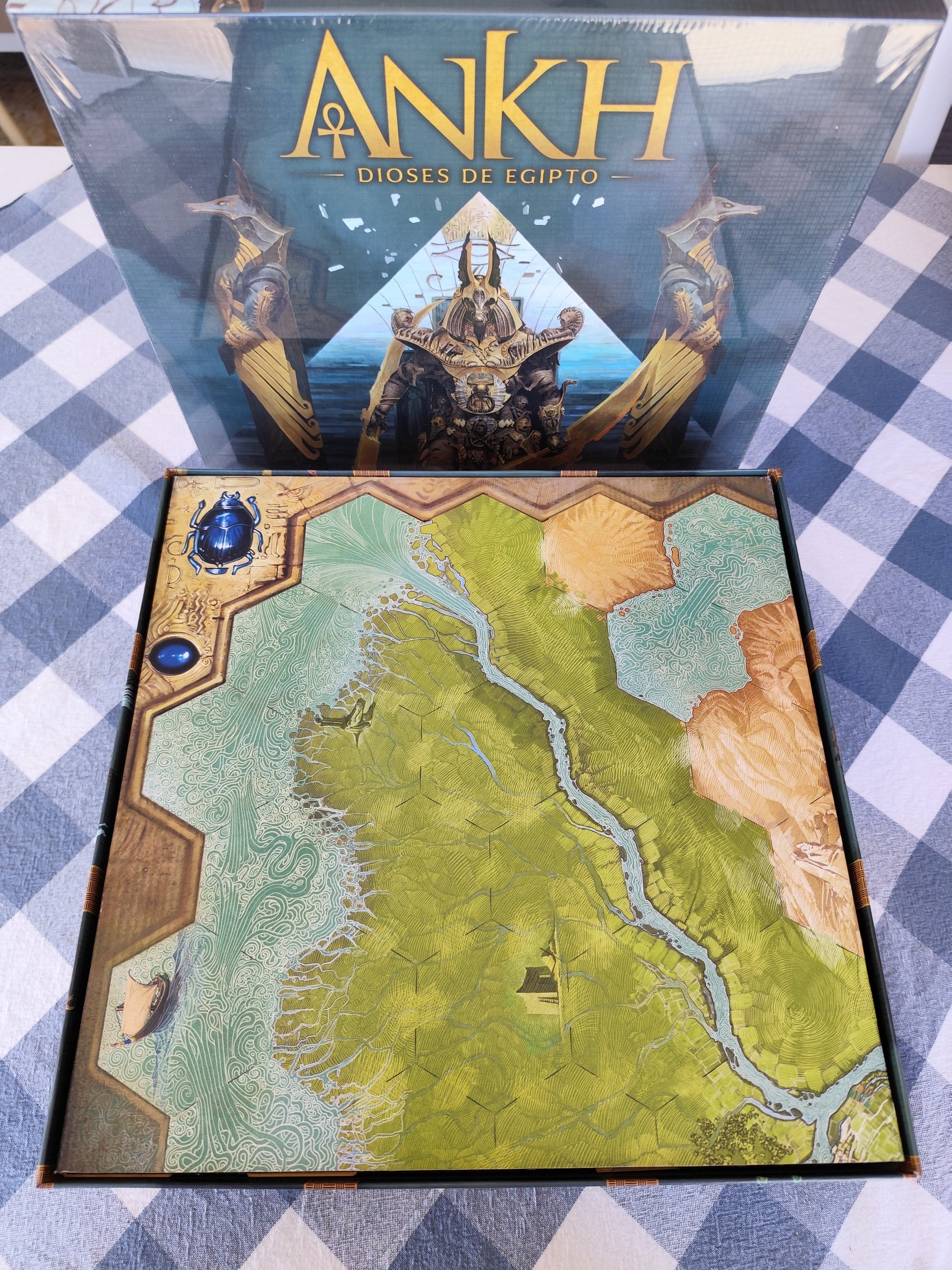 Board game organizer for Ankh Gods of Egypt by KreativLayers, featuring custom compartments and a sleek design.