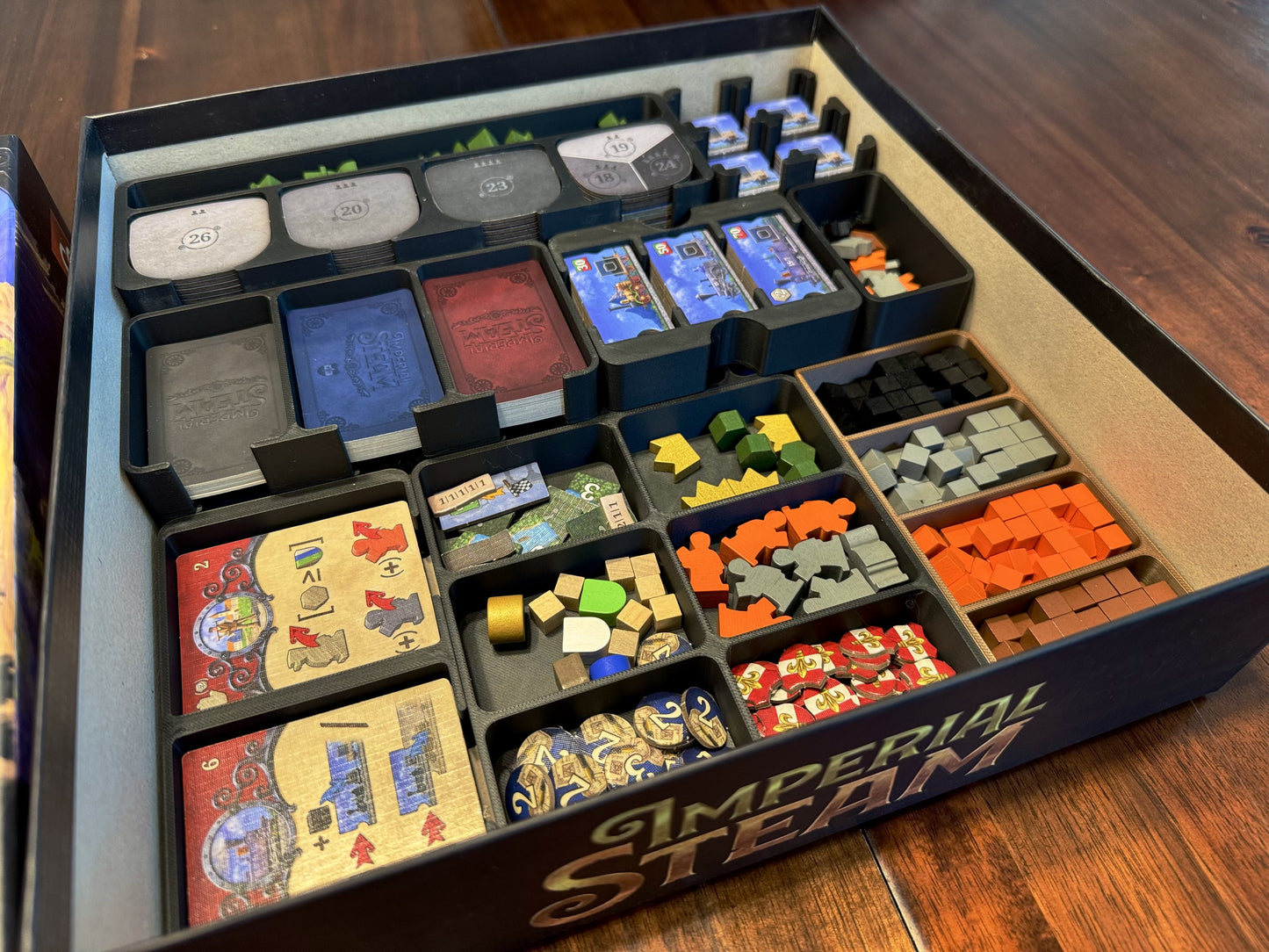 Imperial Steam Insert by KreativLayers, a wooden board game organizer with compartments for game components.