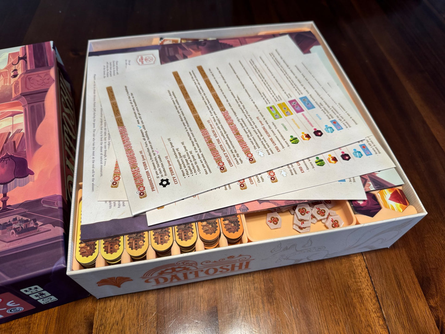 Daitoshi Board Game Organizer by KreativLayers, featuring no lid lift design for easy access to game components.