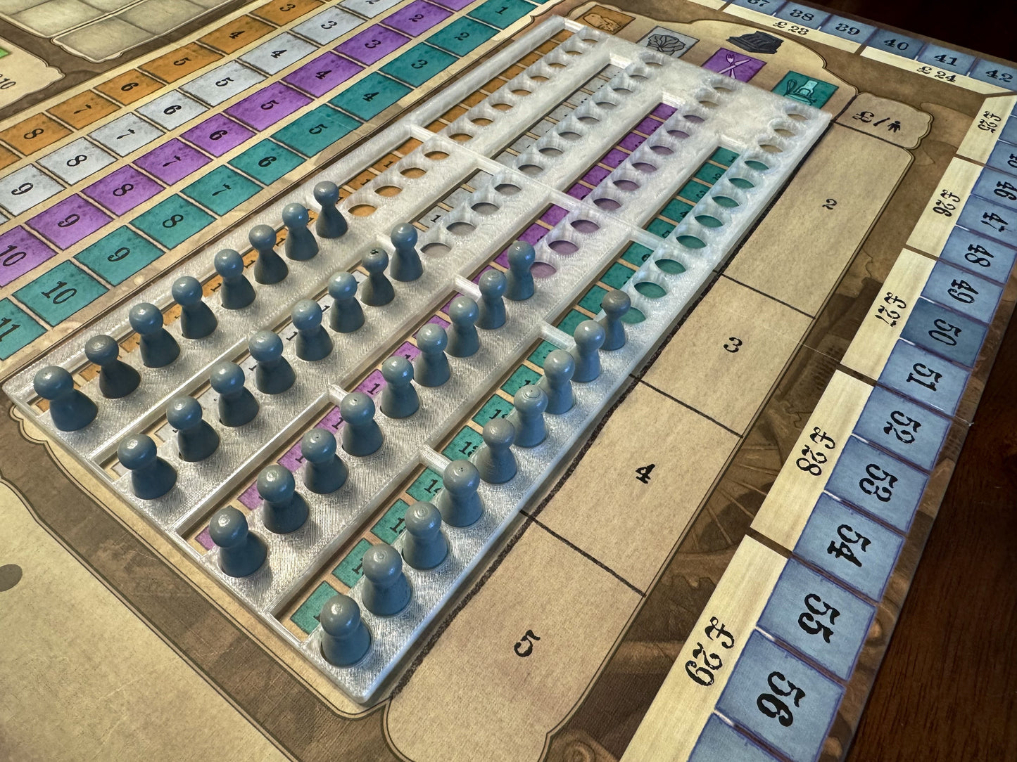 Arkwright board game organizer and worker overlay by KreativLayers with compartments for game components and tokens.