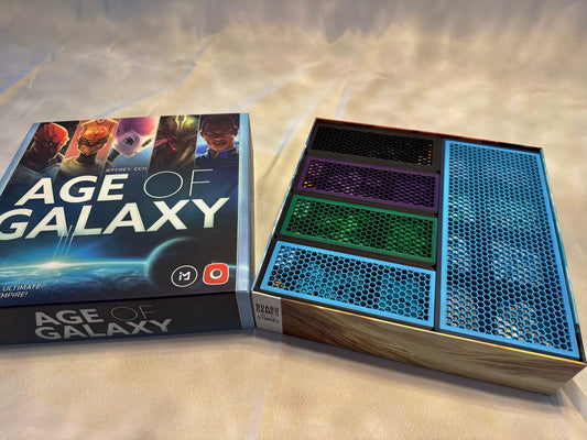 KreativLayers Age of Galaxy Second Edition board game organizer with compartments for game pieces and cards.