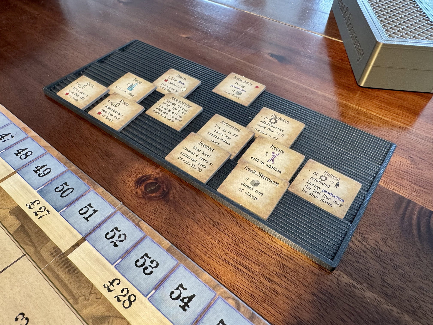 KreativLayers Arkwright Game Insert with worker overlay for organized board game storage and setup.