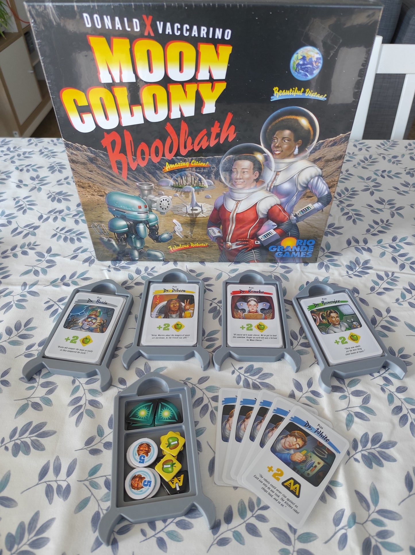 Moon Colony Bloodbath board game organizer by KreativLayers, showcasing compartments for game pieces and cards.