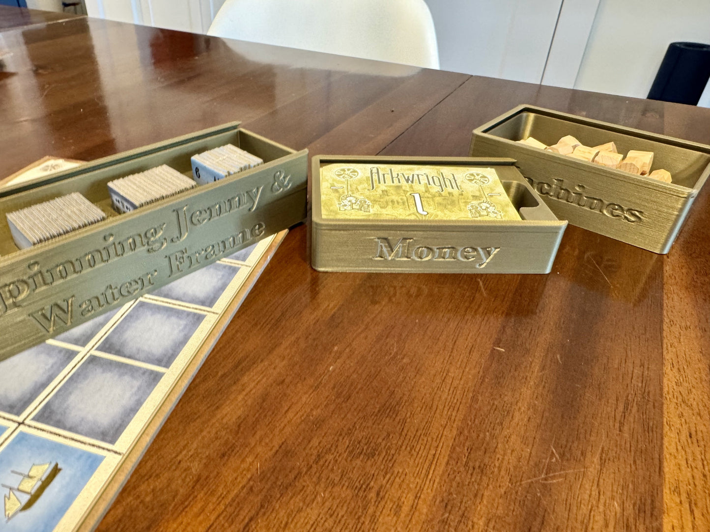 Arkwright Game Insert and Worker Overlay by KreativLayers, showcasing a custom board game organizer with compartments.