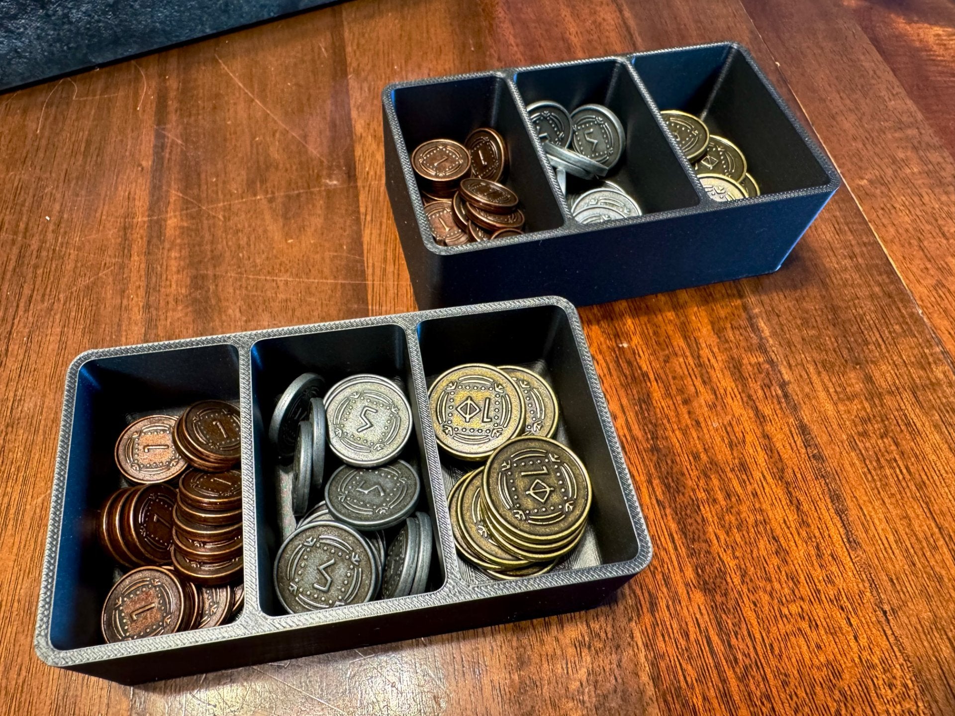 KreativLayers Deluxified Coin Trays for board game organization, featuring multiple compartments and a sleek design.