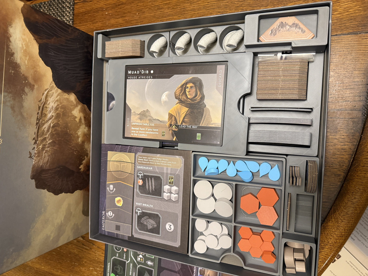 Dune Imperium Uprising board game organizer by KreativLayers, featuring custom compartments for game components.