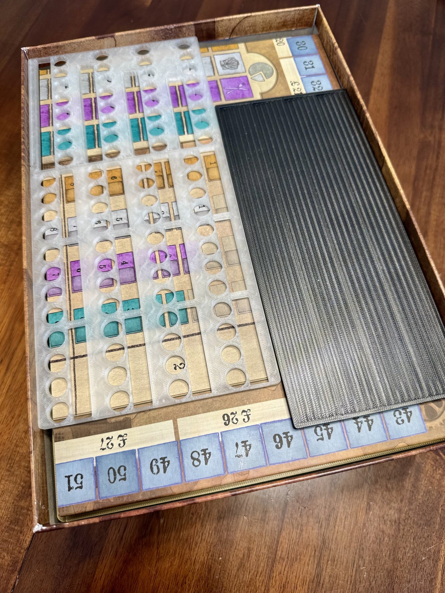 KreativLayers Arkwright game insert with worker overlay for organized board game storage and easy access to components.
