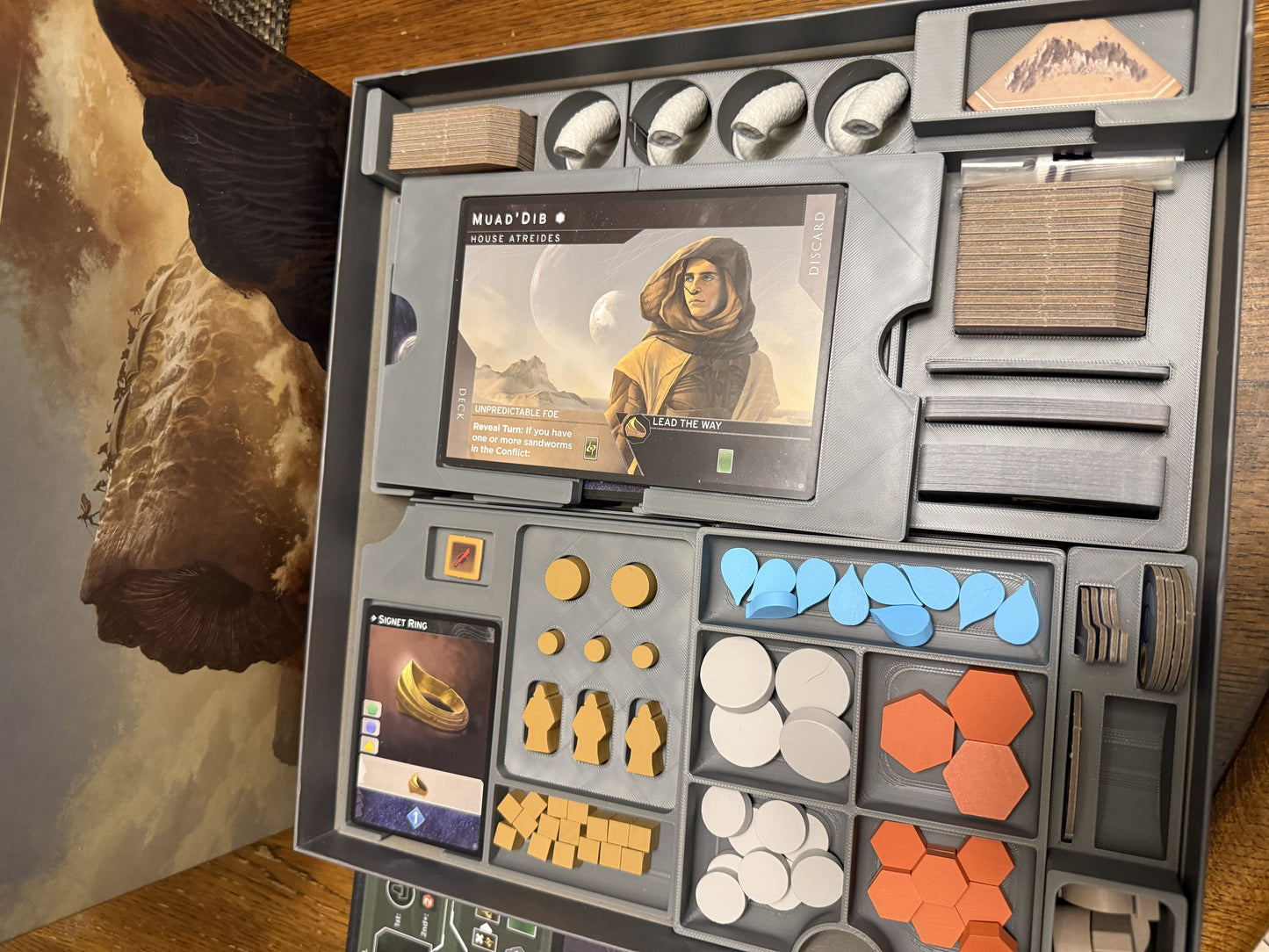 Dune Imperium Uprising organizer by KreativLayers, showcasing compartments for game components and cards.