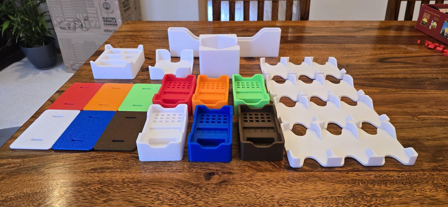 Settlers of Catan Game Organizer with 5-6 Player Expansion - Improved Version with Lids - Using Solar Power with Bambu Lab 3D Printers