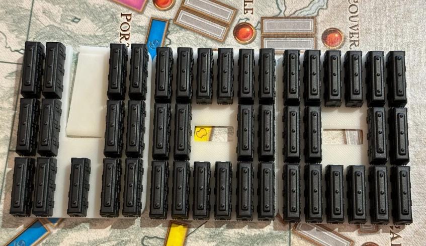 Ticket To Ride America Train Organizer - Using Solar Power and Sustainable Material and a HiTech Bambu Lab Printer Setup