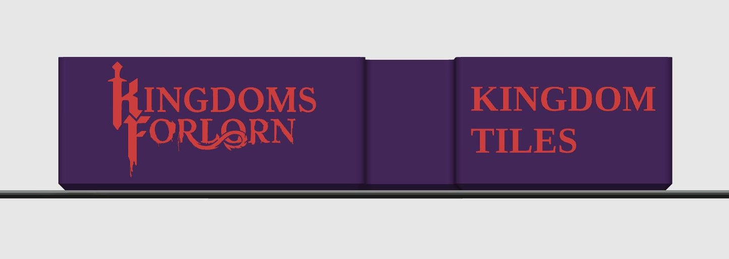 Kingdoms Forlorn board game organizer box with purple and red design for kingdom tiles storage