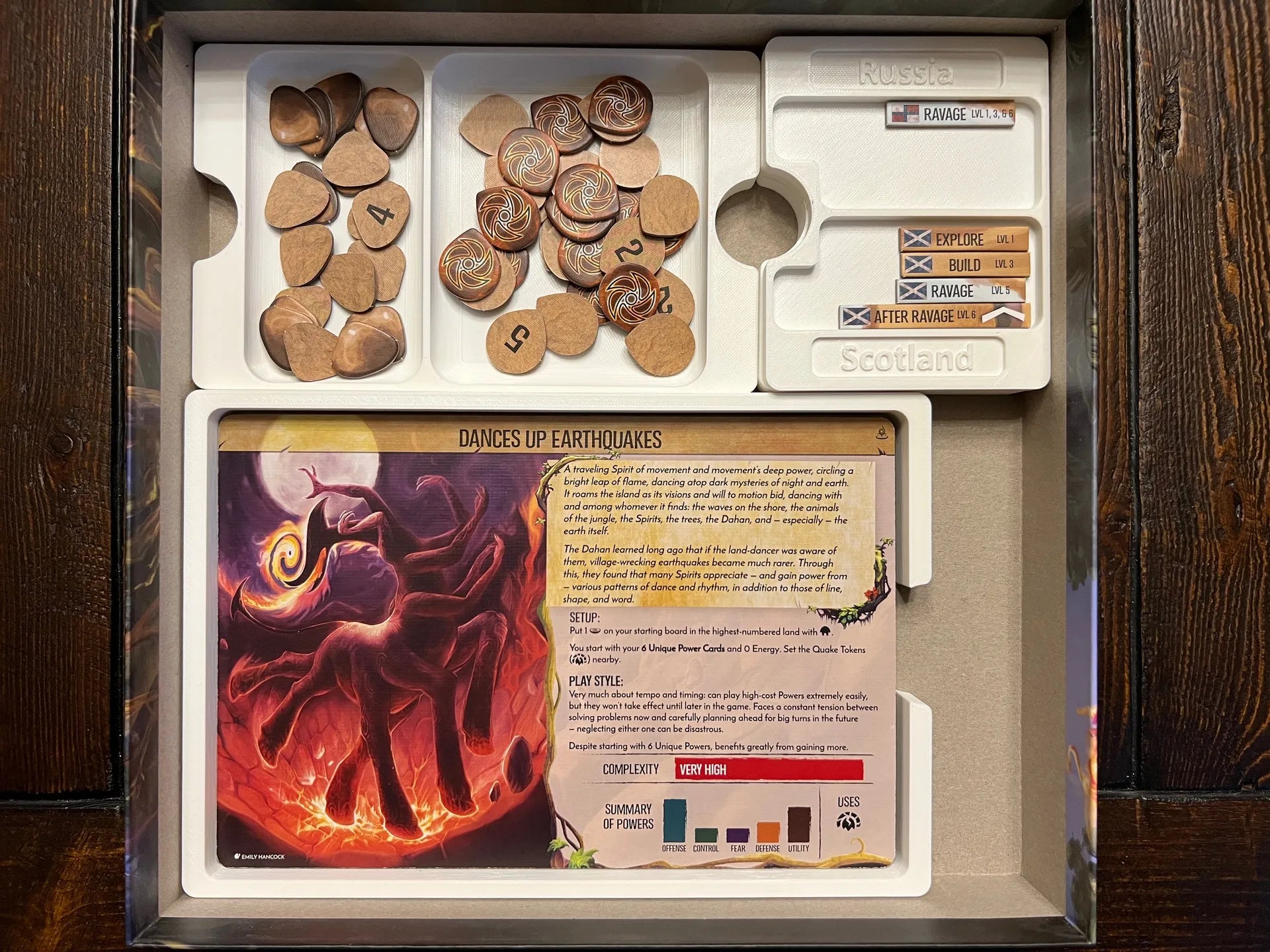 Board game organizer insert by KreativLayers with tokens and player board neatly stored